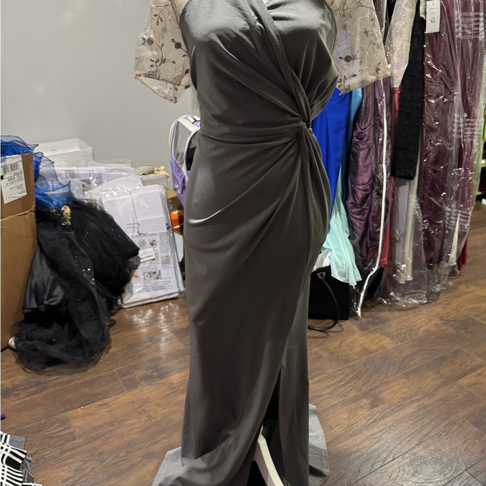 Amazon Elegant Gray Wedding Dress with Sheer Floral Sleeves